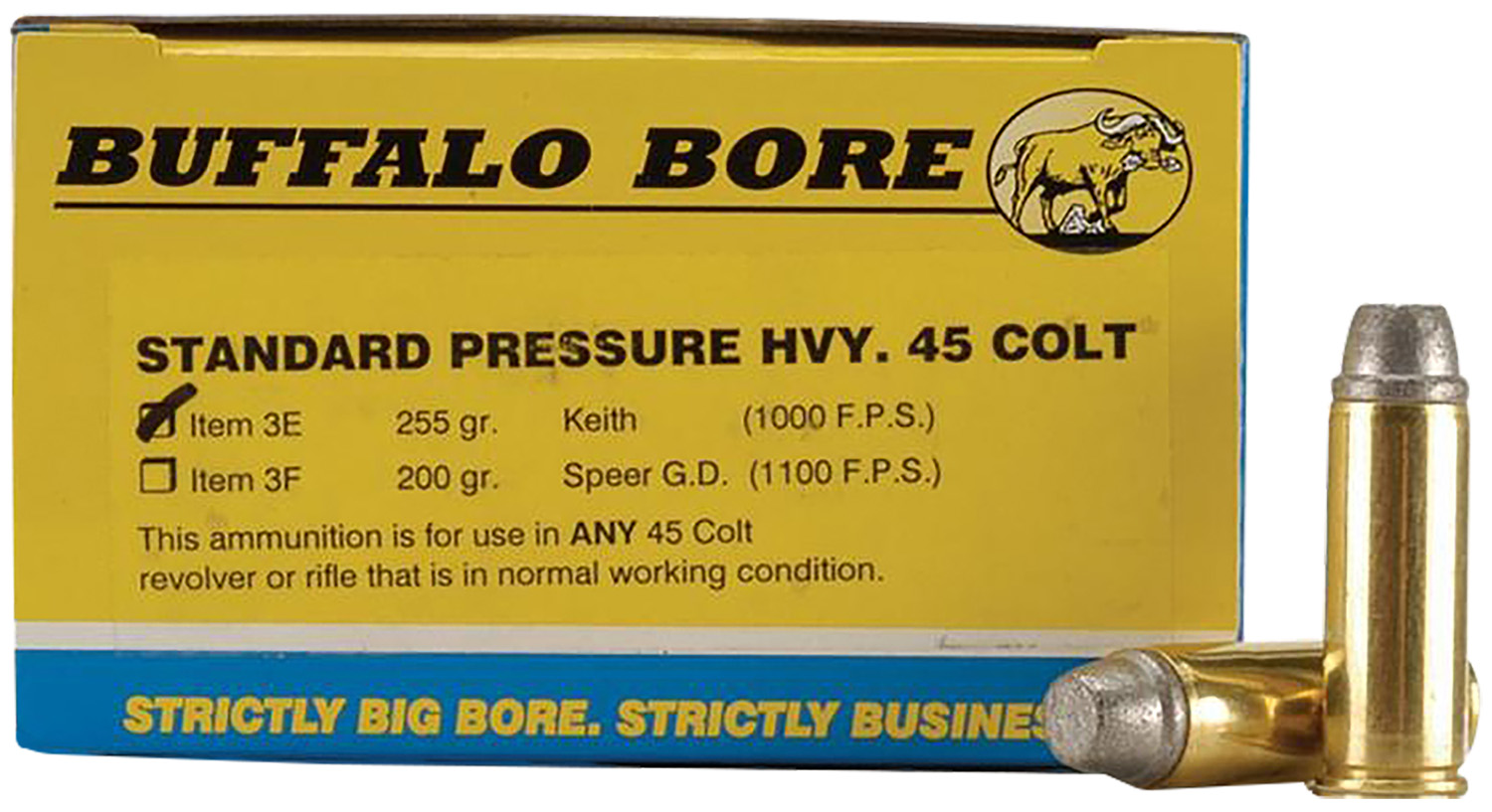 Buffalo Bore Ammunition 3E20 Standard Pressure Strictly Business 45Colt 255gr Gas Checked Soft Cast 20 Per Box/12 Case