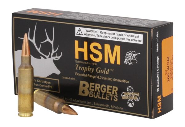 HSM 300WSM168VLD Trophy Gold Extended Range 300 WSM 168 gr Berger Hunting VLD Match 20 Per Box/ 25 Case