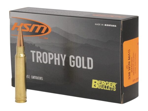 HSM 338WM300OTM Trophy Gold Extended Range 338 Win Mag 300 gr Berger Hybrid Tactical Open Tip Match 20 Per Box/ 20 Case