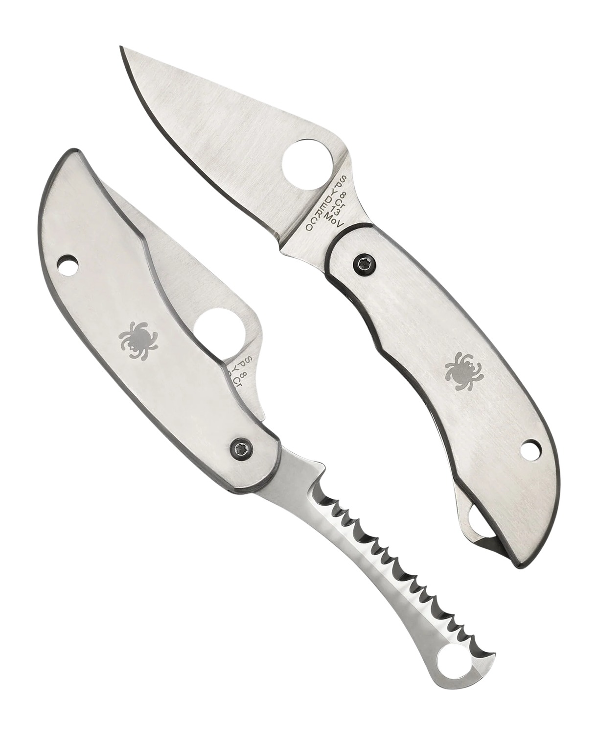 Spyderco C176P&S Clipitool  Silver Stainless Steel Folding 8Cr13MoV SS 4.57"/4.59" Long Part Serrated Blade Stainless Steel Handle Features Screwdriver/Opener
