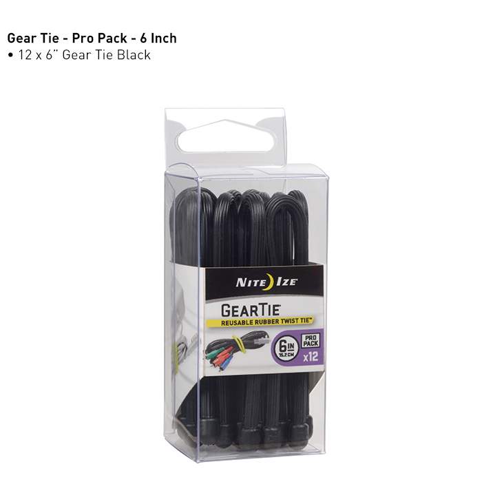 Nite Ize Gear Tie ProPack 6" - 12 Pack - Black