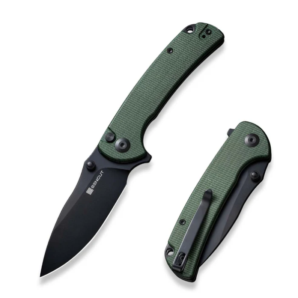 SENCUT Pulsewave Flipper/Thumb Stud Folding Knife 3.45" Drop Point Plain Edge Blade Green Canvas Micarta Handle